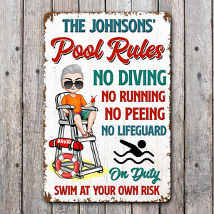 Pool Rules Swim At Your Own Risk Personalized Pool Metal Sign - Metal Wall Art - GoDuckee