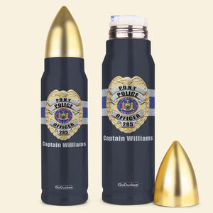 Police Bullet Tumbler - Custom State Seal Badge - Thin Blue Line Background - Water Bottles - GoDuckee