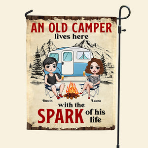 An Old Camper Lives Here With The Spark Of His Life Personalized Camping Couple Garden Flag - Flag - GoDuckee