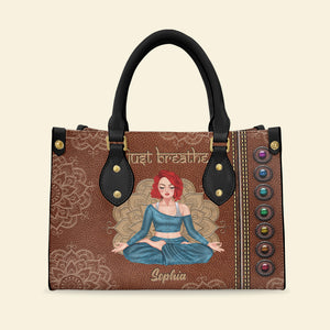 Just Breathe Personalized Yoga Leather Bag Gift For Yoga Lovers - Leather Bag - GoDuckee