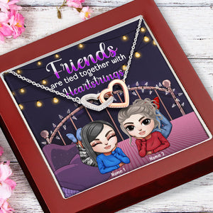 Friends Are Tied Together With Heartstrings - Personalized Interlocking Heart Necklace - Gift for Friend - Lying Doll - Jewelry - GoDuckee