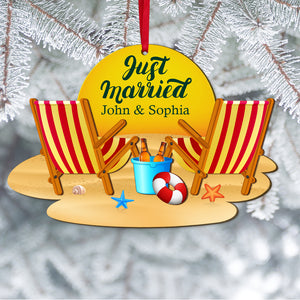 Just Married Personalized Newlywed Couple Ornament, Christmas Tree Decor - Ornament - GoDuckee