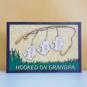 Fishing Hooked On Grandpa Personalized Layered Wood Sign Stand Gift For Family - Wood Sign - GoDuckee
