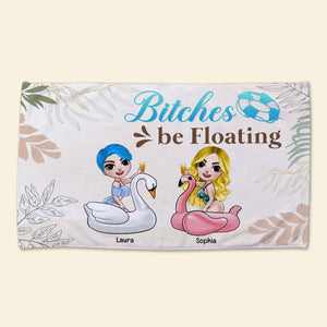 Be Floating, Personalized Beach Towel, Gift For Best Friends, Salty Sister, Besties - Beach Towel - GoDuckee