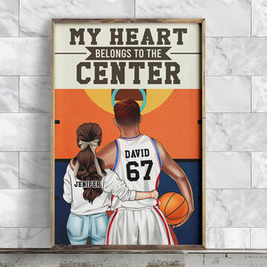 Personalized Basketball Couple Poster - My Heart Belongs To The Center - Couple Shoulder to Shoulder - Poster & Canvas - GoDuckee