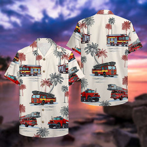 Firefighter Hawaiian Shirt - Fire Truck Pattern - Hawaiian Shirts - GoDuckee