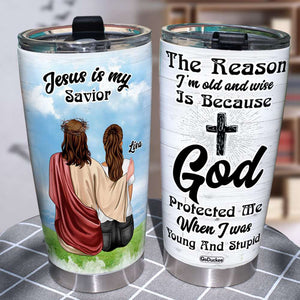 Jesus Is My Savior Personalized Jesus Tumbler Cup Girl Sitting With Jesus - Tumbler Cup - GoDuckee
