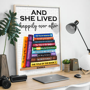 Custom Book Titles Poster - Stack Of Book Art - And She Lived Happily Ever After - Poster & Canvas - GoDuckee