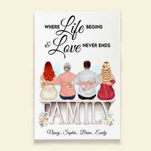 Family Where Life Begins And Love Never Ends, Personalized Family Canvas Poster, Gift For Family - Poster & Canvas - GoDuckee