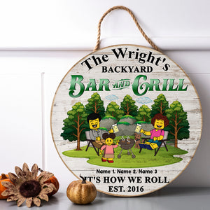 Personalized Gifts For Lego Family, Bar and Grill It's how we roll Custom Round Wooden Sign - Wood Sign - GoDuckee