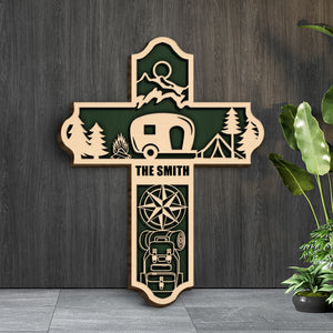 Camping Car Cross - Personalized 3D Wood Art - Gift for Camping Lovers - Wood Sign - GoDuckee