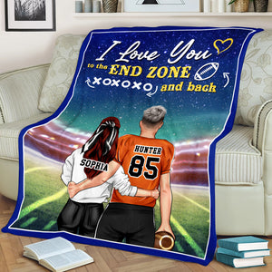 Personalized American Football Couple Blanket - I Love You To The End Zone and Back - Blanket - GoDuckee