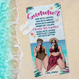 Summer Friends Get Together - Personalized Beach Towel - Gifts For Big Sister, Sistas, Girls Trip - Floral & Leopard Pattern - Beach Towel - GoDuckee