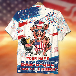Bar-B-Que Tastes Like Freedom Personalized Grill Independence Day Hawaiian Shirt - Hawaiian Shirts - GoDuckee