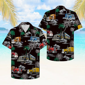 Duck Truck Pattern Hawaiian Shirt, Aloha Black Shirt For Trucker - Hawaiian Shirts - GoDuckee