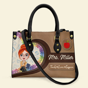 Teach Love Inspire Personalized Teacher Leather Bag, Gift For Teacher - Leather Bag - GoDuckee