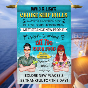 Personalized Cruise Couple Flag - Cruise Ship Rules - Couple With Arms Crossed - Flag - GoDuckee