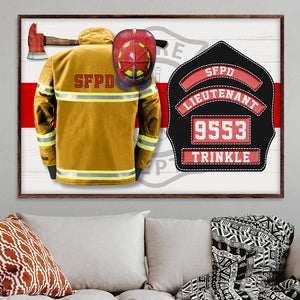 Personalized Firefighter Shield and Uniform Poster - Thin Red Line Flag - Poster & Canvas - GoDuckee