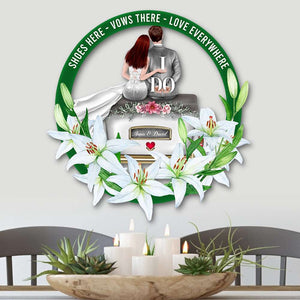 Shoes Here Vows There Love Everywhere, Personalized Wood Art, Gift for Just-married Couples - Wood Sign - GoDuckee