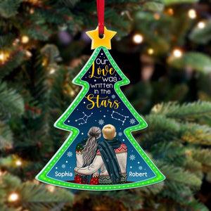 Couple Our Love Is Written In The Stars, Personalized Christmas Tree Acrylic Ornament - Ornament - GoDuckee