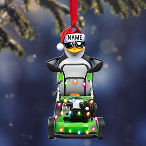 Lawn Mower Penguin With Christmas Light - Personalized Christmas Ornament - Gift For Gardening Lovers - Ornament - GoDuckee