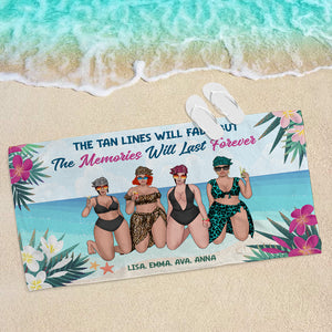 Tan Lines Fade, Memories Forever - Personalized Beach Towel - Gifts For Big Sister, Sistas, Girls Trip - Floral & Leopard Pattern - Beach Towel - GoDuckee