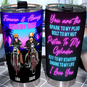 Personalized Biker Couple Tumbler - Forever and Always Side By Side - Marriage Chapter - Tumbler Cup - GoDuckee