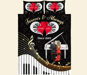 Piano Couple Forever And Always - Personalized Quilt Bed Set - Quilts & Comforters - GoDuckee