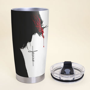 Personalized Jesus 20oz Tumbler Cup - Jesus Has My Back Yours Too If You Let Him - Girl Sitting With Jesus - Tumbler Cup - GoDuckee