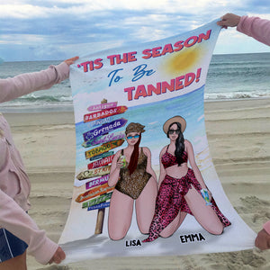 Tis The Season To Be Tanned - Personalized Beach Towel - Gifts For Big Sister, Sistas, Girls Trip - Leopard Pattern - Beach Towel - GoDuckee
