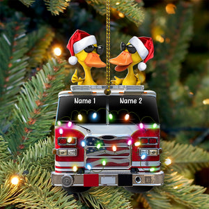 Personalized Fire Truck Duck Ornament - Christmas Gift For Firefighter - Ornament - GoDuckee