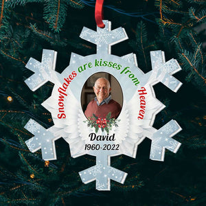Snowlfakes Are Kisses From Heaven, Personalized Ornament, Christmas Memorial Gift - Ornament - GoDuckee