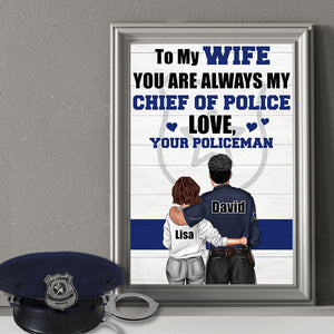 Personalized Police Couple Poster - To My Wife You Are Always My Chief Of Police - Thin Blue Line Background - Poster & Canvas - GoDuckee