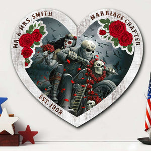 Biker Couple Marriage Chapter, Personalized Couple Wood Sign for Couple, Romantic Ride - Wood Sign - GoDuckee