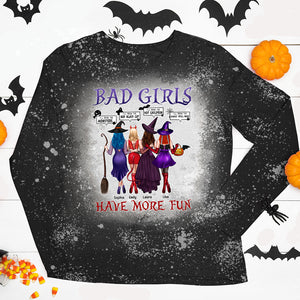 Personalized Witch Besties Bleached T-shirt, Bad Girls Have More Fun - Shirts - GoDuckee
