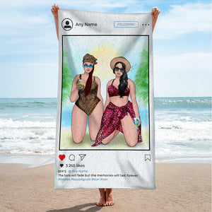 Tans Fade But Memories Last Forever - Personalized Beach Towel - Gifts For Big Sister, Sistas, Girls Trip - Instagram Frame - Beach Towel - GoDuckee