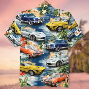 Custom Muscle Car Photo Hawaiian Shirt, Custom Up To 5 Photos, Gift For Car Lovers (Car0902) - Hawaiian Shirts - GoDuckee