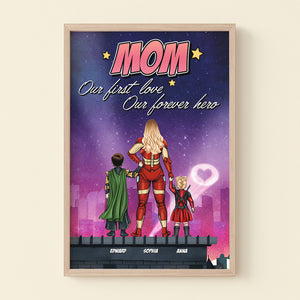 Super Mom. First Love, Forever Hero - Personalized Canvas Print - Mother's Day Gift For Mom - Poster & Canvas - GoDuckee
