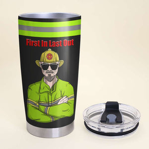 Personalized Firefighter Tumbler - First In Last Out - Custom Name, Number - Tumbler Cup - GoDuckee
