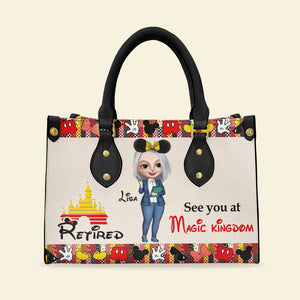 See You At Magic Kingdom Personalized Retired Teacher Leather Bag Gift For Teacher - Leather Bag - GoDuckee
