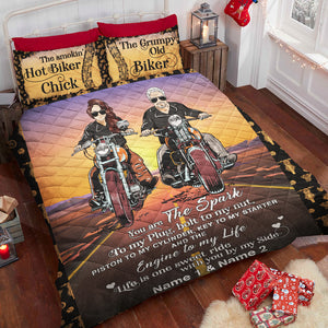 Biker Couple Engine To My Life - Personalized Quilt Bed Set - Gift for Him/Her - Front Cool Biker Couple - Blanket - GoDuckee