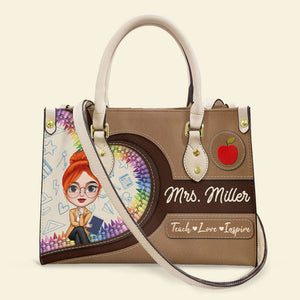 Teach Love Inspire Personalized Teacher Leather Bag, Gift For Teacher - Leather Bag - GoDuckee