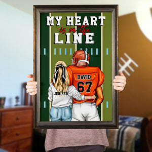 American Football My Heart Is On The Line - Personalized Wall Art - Gift for Him - Couple Shoulder to Shoulder - Poster & Canvas - GoDuckee