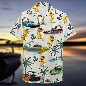 Wakeboarding Duck Hawaiian Shirt - Wakeboard Boat & Duck Pattern - Hawaiian Shirts - GoDuckee