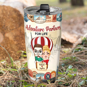 It Doesn't Matter Where You Go In Life It's Who You Have Beside You - Personalized Travelling Couple Tumbler - Tumbler Cup - GoDuckee
