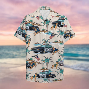 Police Hawaiian Shirt, Aloha Shirt with police car and police dog 1 - Hawaiian Shirts - GoDuckee