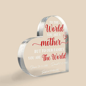 To Our Family You Are The World, Personalized Acrylic Plaque, Gift For Mom, Mother's Day Gift - Decorative Plaques - GoDuckee