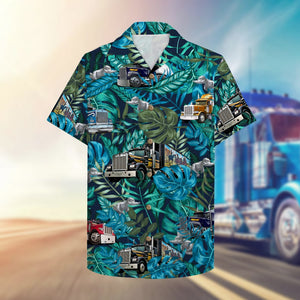 Trucker Hawaiian Shirt, Aloha Shirt with semitruck and rubber duck - Hawaiian Shirts - GoDuckee