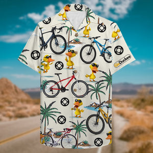 Cycling Duck Hawaiian Shirt - Bicycle & Duck Pattern - Hawaiian Shirts - GoDuckee