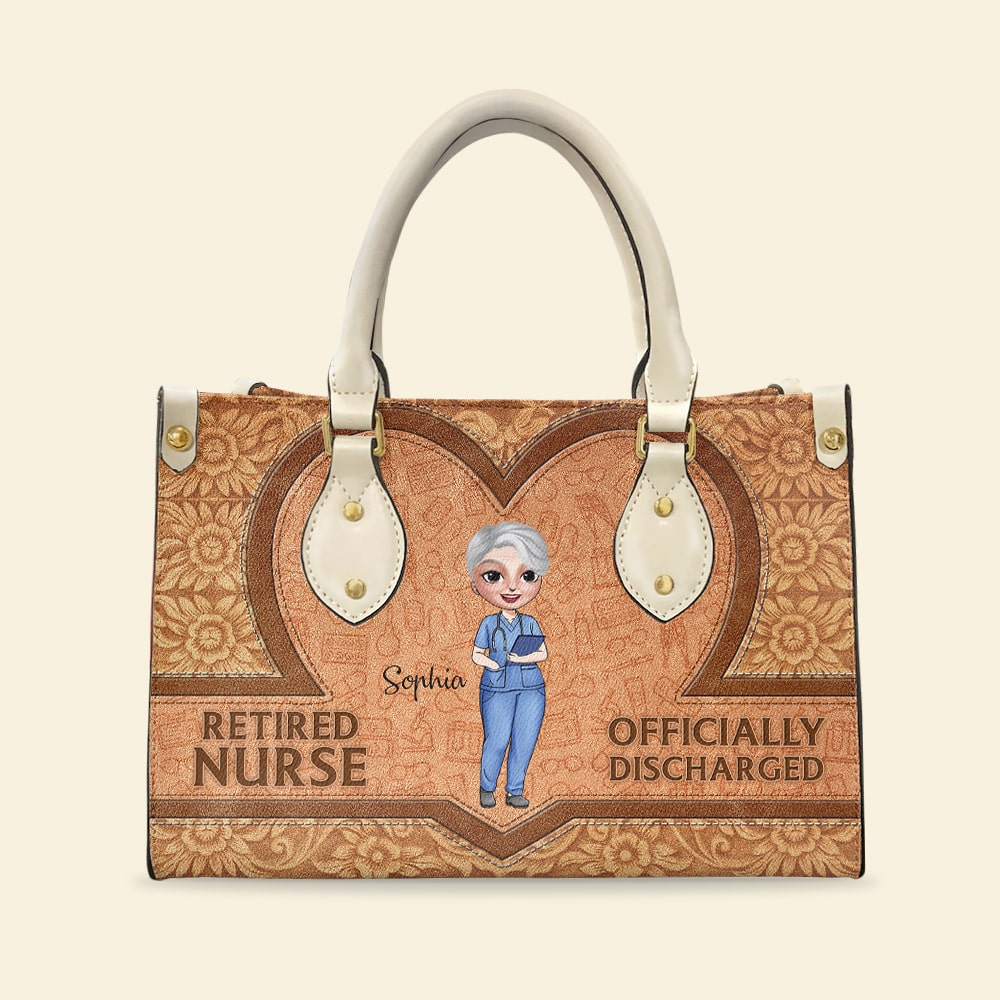 Retired Nurse Offically Discharged, Personalized Leather Bag, Gift For Nurse - Leather Bag - GoDuckee